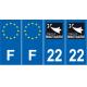 Lot de 4 autocollants bleu 22 COTES D'AMOR Bretagne - F Europe nouvelles régions plaque immatriculation auto voiture sticker