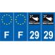 Lot de 4 autocollants bleu 29 FINISTERE Bretagne - F Europe nouvelles régions plaque immatriculation auto voiture sticker