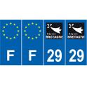 Lot de 4 autocollants bleu 29 FINISTERE Bretagne - F Europe nouvelles régions plaque immatriculation auto voiture sticker