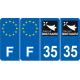 Lot de 4 autocollants bleu 35 ILLE-ET-VILAINE Bretagne - F Europe nouvelles régions plaque immatriculation auto voiture sticker