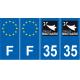 Lot de 4 autocollants bleu 35 ILLE-ET-VILAINE Bretagne - F Europe nouvelles régions plaque immatriculation auto voiture sticker