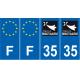 Lot de 4 autocollants bleu 35 ILLE-ET-VILAINE Bretagne - F Europe nouvelles régions plaque immatriculation auto voiture sticker
