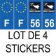 Lot de 4 autocollants bleu 56 MORBIHAN Bretagne - F Europe nouvelles régions plaque immatriculation auto voiture sticker