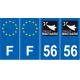 Lot de 4 autocollants bleu 56 MORBIHAN Bretagne - F Europe nouvelles régions plaque immatriculation auto voiture sticker