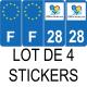 Lot de 4 autocollants bleu 28 EURE-ET-LOIR Centre-Val de Loire - F Europe nouvelles régions plaque immatriculation voiture