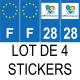 Lot de 4 autocollants bleu 28 EURE-ET-LOIR Centre-Val de Loire - F Europe nouvelles régions plaque immatriculation voiture