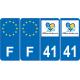 Lot de 4 autocollants bleu 41 LOIR-ET-CHER Centre-Val de Loire- F Europe nouvelles régions plaque immatriculation sticker