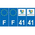 Lot de 4 autocollants bleu 41 LOIR-ET-CHER Centre-Val de Loire- F Europe nouvelles régions plaque immatriculation sticker