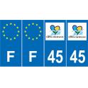 Lot de 4 autocollants bleu 45 LOIRET Centre-Val de Loire- F Europe nouvelles régions plaque immatriculation sticker