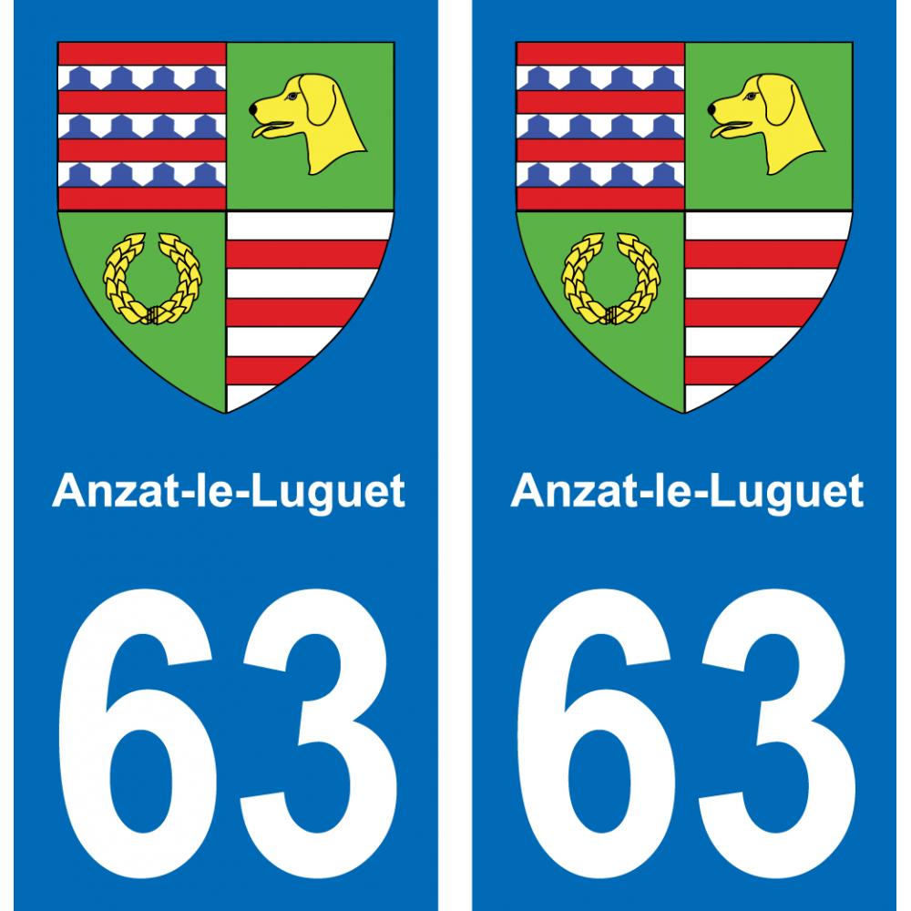 63 Anzat-le-Luguet escudo de armas de la etiqueta engomada de la placa de pegatinas de la ciudad