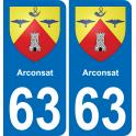 63 Arconsat escudo de armas de la etiqueta engomada de la placa de pegatinas de la ciudad
