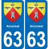 63 Arconsat blason autocollant plaque stickers ville