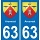 63 Arconsat blason autocollant plaque stickers ville