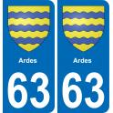 63 Ardes blason autocollant plaque stickers ville