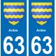 63 Ardes escudo de armas de la etiqueta engomada de la placa de pegatinas de la ciudad