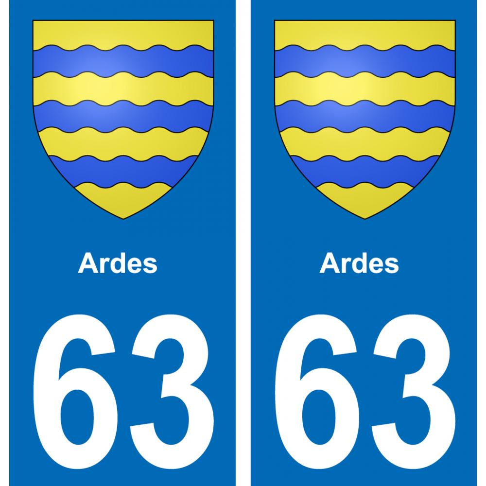 63 Ardes escudo de armas de la etiqueta engomada de la placa de pegatinas de la ciudad