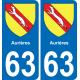 63 Aurières escudo de armas de la etiqueta engomada de la placa de pegatinas de la ciudad