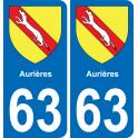 63 Aurières blason autocollant plaque stickers ville