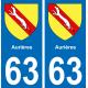 63 Aurières escudo de armas de la etiqueta engomada de la placa de pegatinas de la ciudad