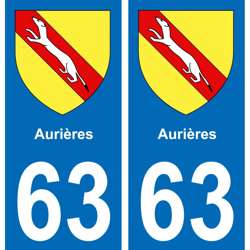 63 Aurières escudo de armas de la etiqueta engomada de la placa de pegatinas de la ciudad