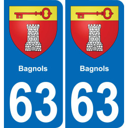 63 Bagnols escudo de armas de la etiqueta engomada de la placa de pegatinas de la ciudad