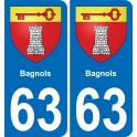 63 Bagnols blason autocollant plaque stickers ville