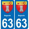 63 Bagnols escudo de armas de la etiqueta engomada de la placa de pegatinas de la ciudad