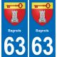 63 Bagnols escudo de armas de la etiqueta engomada de la placa de pegatinas de la ciudad