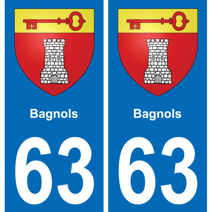63 Bagnols escudo de armas de la etiqueta engomada de la placa de pegatinas de la ciudad
