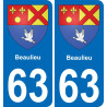 63 Beaulieu escudo de armas de la etiqueta engomada de la placa de pegatinas de la ciudad