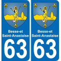 63 Besse-et-Saint-Anastaise escudo de armas de la etiqueta engomada de la placa de pegatinas de la ciudad