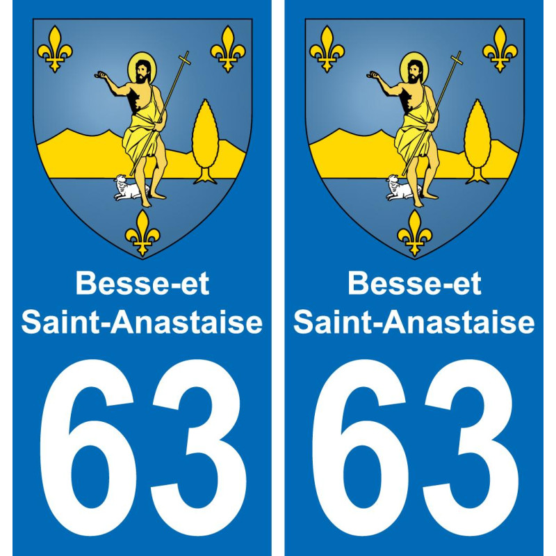 63 Besse-et-Saint-Anastaise escudo de armas de la etiqueta engomada de la placa de pegatinas de la ciudad