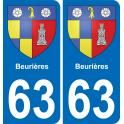 63 Beurières blason autocollant plaque stickers ville