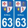 63 Briffons blason autocollant plaque stickers ville