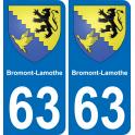 63 Bromont-Lamothe escudo de armas de la etiqueta engomada de la placa de pegatinas de la ciudad