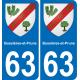 63 Bussières-et-Pruns escudo de armas de la etiqueta engomada de la placa de pegatinas de la ciudad
