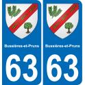 63 Bussières-et-Pruns escudo de armas de la etiqueta engomada de la placa de pegatinas de la ciudad