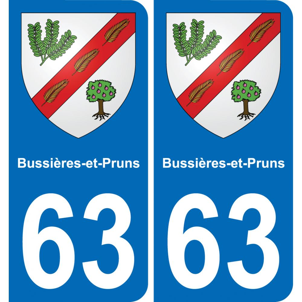 63 Bussières-et-Pruns escudo de armas de la etiqueta engomada de la placa de pegatinas de la ciudad