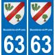 63 Bussières-et-Pruns escudo de armas de la etiqueta engomada de la placa de pegatinas de la ciudad