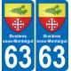63 Buxières-sous-Montaigut escudo de armas de la etiqueta engomada de la placa de pegatinas de la ciudad