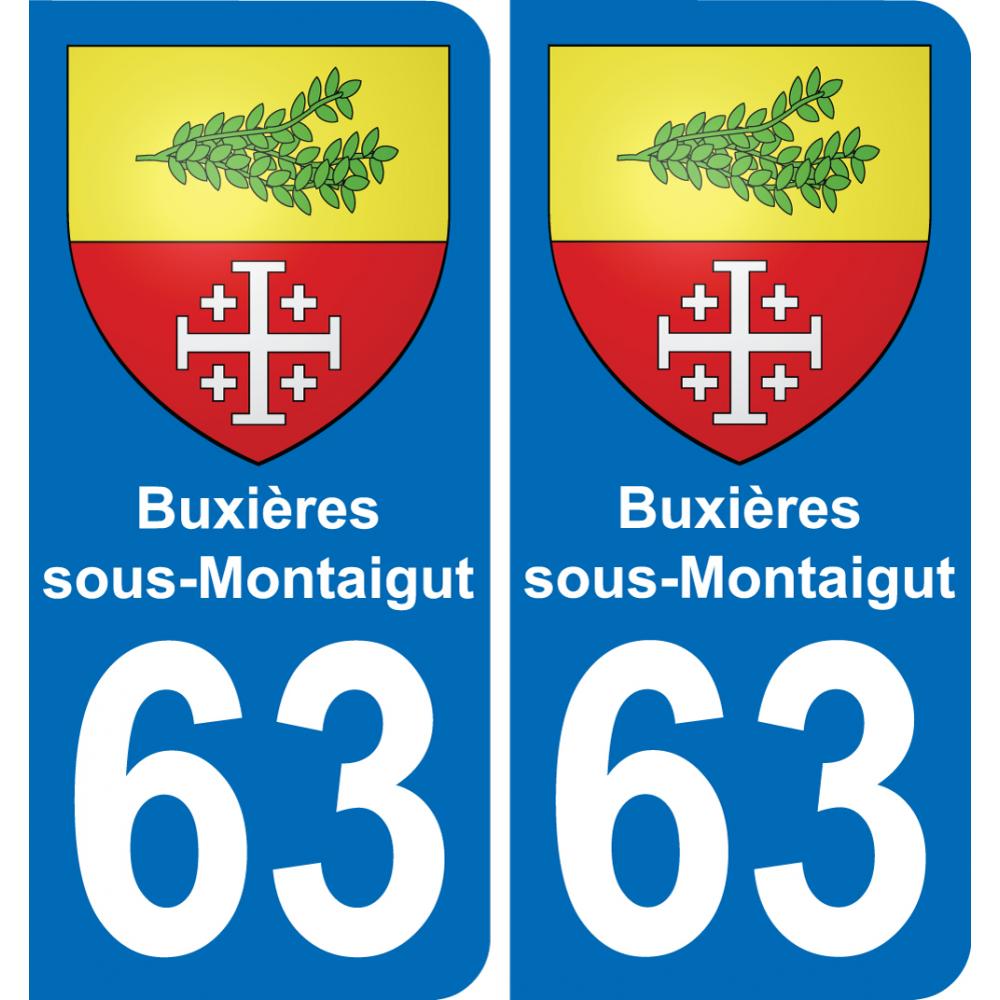 63 Buxières-sous-Montaigut escudo de armas de la etiqueta engomada de la placa de pegatinas de la ciudad