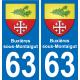 63 Buxières-sous-Montaigut escudo de armas de la etiqueta engomada de la placa de pegatinas de la ciudad