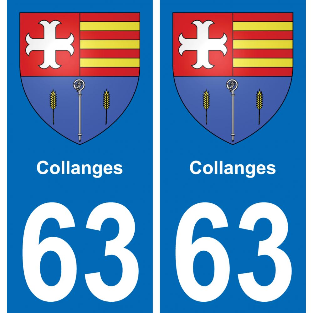 63 Collanges escudo de armas de la etiqueta engomada de la placa de pegatinas de la ciudad