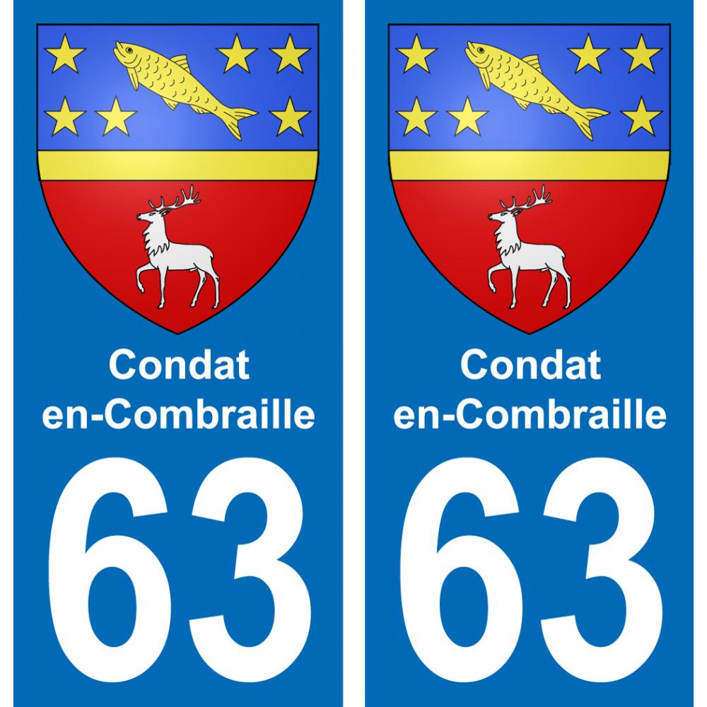 63 Condat-en-Combraille escudo de armas de la etiqueta engomada de la placa de pegatinas de la ciudad