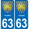 63 Cunlhat escudo de armas de la etiqueta engomada de la placa de pegatinas de la ciudad