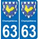 63 Champétières escudo de armas de la etiqueta engomada de la placa de pegatinas de la ciudad