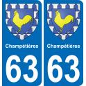 63 Champétières escudo de armas de la etiqueta engomada de la placa de pegatinas de la ciudad