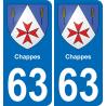 63 Chappes escudo de armas de la etiqueta engomada de la placa de pegatinas de la ciudad
