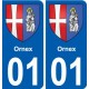 01 Ornex ville autocollant plaque sticker