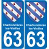 63 Charbonnières-les-Vieilles escudo de armas de la etiqueta engomada de la placa de pegatinas de la ciudad